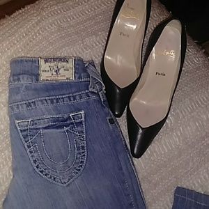 True Religion Light Wash Straight Leg Skinny Jeans